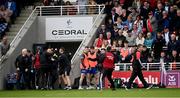 24 May 2025; Louth manager Ger Brennan, right, makes his way back to his section of the sideline after having words with  Monaghan manager Gabriel Bannigan during the GAA Football All-Ireland Senior Championship Round 1 match between Louth and Monaghan at Cedral St Conleth's in Newbridge, Kildare. Photo by Piaras Ó Mídheach/Sportsfile