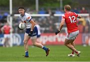 24 May 2025; Gary Mohan of Monaghan in action against Conor Grimes of Louth during the GAA Football All-Ireland Senior Championship Round 1 match between Louth and Monaghan at Cedral St Conleth's in Newbridge, Kildare. Photo by Piaras Ó Mídheach/Sportsfile