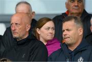 24 May 2025; Dublin manager Dessie Farrell, right, and Mick Galvin  stand for the playing of Amhrán na bhFiann before the GAA Football All-Ireland Senior Championship Round 1 match between Armagh and Derry at the BOX-IT Athletic Grounds in Armagh. Photo by Ray McManus/Sportsfile