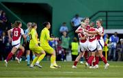 24 May 2025; Katie McCabe of Arsenal, right, celebrates with team-mates after the UEFA Women's Champions League final match between Arsenal and Barcelona at Estádio José Alvalade in Lisbon, Portugal. Photo by Pedro Loureiro/Sportsfile