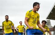 24 May 2025; Jason Cross of Fairview Rangers celebrates after scoring his side's second goal during the FAI Junior Cup final match between Fairview Rangers and North End United at Turner's Cross in Cork. Photo by Tom Beary/Sportsfile
