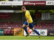 24 May 2025; Josh McCarthy of Fairview Rangers celebrates after scoring his side's third goal during the FAI Junior Cup final match between Fairview Rangers and North End United at Turner's Cross in Cork. Photo by Tom Beary/Sportsfile