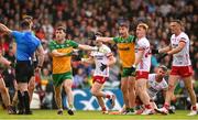 24 May 2025; Shane O'Donnell, left, and Conor O'Donnell of Donegal react to a decision during the GAA Football All-Ireland Senior Championship Round 1 match between Donegal and Tyrone at MacCumhaill Park in Ballybofey, Donegal. Photo by Ramsey Cardy/Sportsfile