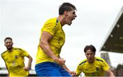 24 May 2025; Jason Cross of Fairview Rangers celebrates after scoring his side's second goal during the FAI Junior Cup final match between Fairview Rangers and North End United at Turner's Cross in Cork. Photo by Tom Beary/Sportsfile