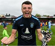 24 May 2025; Fairview Rangers goalkeeper Josh McCarthy celebrates after the FAI Junior Cup final match between Fairview Rangers and North End United at Turner's Cross in Cork. Photo by Tom Beary/Sportsfile