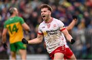 24 May 2025; Cormac Quinn of Tyrone celebrates kicking a late point during the GAA Football All-Ireland Senior Championship Round 1 match between Donegal and Tyrone at MacCumhaill Park in Ballybofey, Donegal. Photo by Ramsey Cardy/Sportsfile