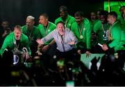 24 May 2025; Ferencváros head coach Robbie Keane celebrates, at the Groupama Arena in Budapest, after his side won the OTP Bank Liga title following thier victory over ETO Gyor in Hungary. Photo by Nikola Krstic/Sportsfile