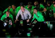 24 May 2025; Ferencváros head coach Robbie Keane celebrates, at the Groupama Arena in Budapest, after his side won the OTP Bank Liga title following thier victory over ETO Gyor in Hungary. Photo by Nikola Krstic/Sportsfile