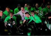 24 May 2025; Ferencváros head coach Robbie Keane celebrates, at the Groupama Arena in Budapest, after his side won the OTP Bank Liga title following thier victory over ETO Gyor in Hungary. Photo by Nikola Krstic/Sportsfile
