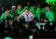 24 May 2025; Ferencváros head coach Robbie Keane celebrates, at the Groupama Arena in Budapest, after his side won the OTP Bank Liga title following thier victory over ETO Gyor in Hungary. Photo by Nikola Krstic/Sportsfile