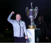 24 May 2025; Ferencváros head coach Robbie Keane celebrates, at the Groupama Arena in Budapest, after his side won the OTP Bank Liga title following thier victory over ETO Gyor in Hungary. Photo by Nikola Krstic/Sportsfile