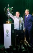 24 May 2025; Ferencváros head coach Robbie Keane celebrates, at the Groupama Arena in Budapest, after his side won the OTP Bank Liga title following thier victory over ETO Gyor in Hungary. Photo by Nikola Krstic/Sportsfile