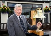 25 May 2025; Former Ireland international cricketer Brendan O'Brien rings the Roy Torrens Bell before match three of the One Day International Series between Ireland and the West Indies at Castle Avenue Cricket Ground in Dublin. Photo by Seb Daly/Sportsfile