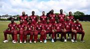 25 May 2025; West Indies players before match three of the One Day International Series between Ireland and the West Indies at Castle Avenue Cricket Ground in Dublin. Photo by Seb Daly/Sportsfile