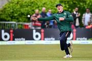 25 May 2025; Harry Tector of Ireland fields the ball during match three of the One Day International Series between Ireland and the West Indies at Castle Avenue Cricket Ground in Dublin. Photo by Seb Daly/Sportsfile
