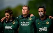 25 May 2025; Ireland players, from left, Barry McCarthy, Harry Tector and Andrew Balbirnie during Ireland's Call before match three of the One Day International Series between Ireland and the West Indies at Castle Avenue Cricket Ground in Dublin. Photo by Seb Daly/Sportsfile