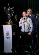 24 May 2025; Ferencváros head coach Robbie Keane celebrates, at the Groupama Arena in Budapest, after his side won the OTP Bank Liga title following thier victory over ETO Gyor in Hungary. Photo by Nikola Krstic/Sportsfile