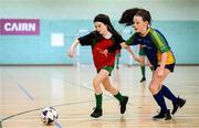 25 May 2025; Action during the Futsal U13 Girls match between Erne-Valley, Cavan, and Mucklagh-Rahan-the-Island, Offaly, on day two of the Cairn Community Games Multi-Sports Finals 2025 at Gormanston Park in Meath. Photo by Shauna Clinton/Sportsfile