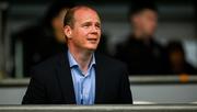 24 May 2025; DUP MLA for East Antrim and Minister for Communities Gordon Lyons takes his seat, in the third minute, during the GAA Football All-Ireland Senior Championship Round 1 match between Armagh and Derry at the BOX-IT Athletic Grounds in Armagh. Photo by Ray McManus/Sportsfile