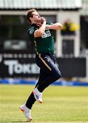 25 May 2025; Ireland bowler Barry McCarthy during match three of the One Day International Series between Ireland and the West Indies at Castle Avenue Cricket Ground in Dublin. Photo by Seb Daly/Sportsfile