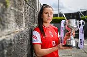 27 May 2025; At the launch of the 2025 TG4 All-Ireland Ladies Football Championships is Áine Breen of Louth with the West County Hotel cup. The 2025 TG4 All-Ireland Championships were launched at Croke Park today, after a number of top inter-county stars travelled to Athlone in Westmeath to mark the beginning of the TG4 All-Ireland series. The 2025 TG4 All-Ireland Junior, Intermediate and Senior Finals will be played at Croke Park on Sunday, August 3, 2025. #ProperFan. Photo by Brendan Moran/Sportsfile