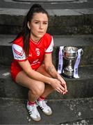 27 May 2025; At the launch of the 2025 TG4 All-Ireland Ladies Football Championships is Áine Breen of Louth with the West County Hotel cup. The 2025 TG4 All-Ireland Championships were launched at Croke Park today, after a number of top inter-county stars travelled to Athlone in Westmeath to mark the beginning of the TG4 All-Ireland series. The 2025 TG4 All-Ireland Junior, Intermediate and Senior Finals will be played at Croke Park on Sunday, August 3, 2025. #ProperFan. Photo by Brendan Moran/Sportsfile