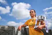 27 May 2025; At the launch of the 2025 TG4 All-Ireland Ladies Football Championships is Bronagh Devlin of Antrim with the West County Hotel cup. The 2025 TG4 All-Ireland Championships were launched at Croke Park today, after a number of top inter-county stars travelled to Athlone in Westmeath to mark the beginning of the TG4 All-Ireland series. The 2025 TG4 All-Ireland Junior, Intermediate and Senior Finals will be played at Croke Park on Sunday, August 3, 2025. #ProperFan. Photo by Brendan Moran/Sportsfile