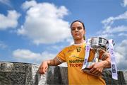 27 May 2025; At the launch of the 2025 TG4 All-Ireland Ladies Football Championships is Bronagh Devlin of Antrim with the West County Hotel cup. The 2025 TG4 All-Ireland Championships were launched at Croke Park today, after a number of top inter-county stars travelled to Athlone in Westmeath to mark the beginning of the TG4 All-Ireland series. The 2025 TG4 All-Ireland Junior, Intermediate and Senior Finals will be played at Croke Park on Sunday, August 3, 2025. #ProperFan. Photo by Brendan Moran/Sportsfile