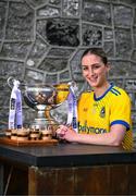 27 May 2025; At the launch of the 2025 TG4 All-Ireland Ladies Football Championships is Ellen Irwin of Roscommon with the Mary Quinn Memorial cup. The 2025 TG4 All-Ireland Championships were launched at Croke Park today, after a number of top inter-county stars travelled to Athlone in Westmeath to mark the beginning of the TG4 All-Ireland series. The 2025 TG4 All-Ireland Junior, Intermediate and Senior Finals will be played at Croke Park on Sunday, August 3, 2025. #ProperFan. Photo by Brendan Moran/Sportsfile