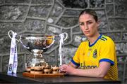 27 May 2025; At the launch of the 2025 TG4 All-Ireland Ladies Football Championships is Ellen Irwin of Roscommon with the Mary Quinn Memorial cup. The 2025 TG4 All-Ireland Championships were launched at Croke Park today, after a number of top inter-county stars travelled to Athlone in Westmeath to mark the beginning of the TG4 All-Ireland series. The 2025 TG4 All-Ireland Junior, Intermediate and Senior Finals will be played at Croke Park on Sunday, August 3, 2025. #ProperFan. Photo by Brendan Moran/Sportsfile