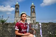 27 May 2025; At the launch of the 2025 TG4 All-Ireland Ladies Football Championships is Kate Geraghty of Galway with the Brendan Martin cup. The 2025 TG4 All-Ireland Championships were launched at Croke Park today, after a number of top inter-county stars travelled to Athlone in Westmeath to mark the beginning of the TG4 All-Ireland series. The 2025 TG4 All-Ireland Junior, Intermediate and Senior Finals will be played at Croke Park on Sunday, August 3, 2025. #ProperFan. Photo by Brendan Moran/Sportsfile