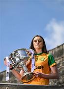 27 May 2025; At the launch of the 2025 TG4 All-Ireland Ladies Football Championships is Roisin Rodgers of Donegal with the Brendan Martin cup. The 2025 TG4 All-Ireland Championships were launched at Croke Park today, after a number of top inter-county stars travelled to Athlone in Westmeath to mark the beginning of the TG4 All-Ireland series. The 2025 TG4 All-Ireland Junior, Intermediate and Senior Finals will be played at Croke Park on Sunday, August 3, 2025. #ProperFan. Photo by Brendan Moran/Sportsfile