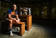 27 May 2025; At the launch of the 2025 TG4 All-Ireland Ladies Football Championships is Ailish Considine of Clare with the Mary Quinn Memorial cup. The 2025 TG4 All-Ireland Championships were launched at Croke Park today, after a number of top inter-county stars travelled to Athlone in Westmeath to mark the beginning of the TG4 All-Ireland series. The 2025 TG4 All-Ireland Junior, Intermediate and Senior Finals will be played at Croke Park on Sunday, August 3, 2025. #ProperFan. Photo by Brendan Moran/Sportsfile