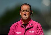 25 May 2025; Umpire Aidan Seaver before match three of the One Day International Series between Ireland and the West Indies at Castle Avenue Cricket Ground in Dublin. Photo by Seb Daly/Sportsfile