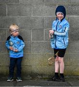 25 May 2025; Dublin supporter Conall Murray, four years, from Clonsilla, left, waits with his nine year old brother Fionn for the gates to open before the Leinster GAA Hurling Senior Championship Round 5 match between Dublin and Galway at Parnell Park in Dublin. Photo by Ray McManus/Sportsfile