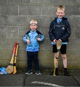 25 May 2025; Dublin supporter Conall Murray, four years, from Clonsilla, left, waits with his nine year old brother Fionn for the gates to open before the Leinster GAA Hurling Senior Championship Round 5 match between Dublin and Galway at Parnell Park in Dublin. Photo by Ray McManus/Sportsfile