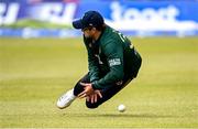 25 May 2025; Barry McCarthy of Ireland attempts to field the ball during match three of the One Day International Series between Ireland and the West Indies at Castle Avenue Cricket Ground in Dublin. Photo by Seb Daly/Sportsfile