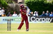 25 May 2025; West Indies batter Keacy Carty during match three of the One Day International Series between Ireland and the West Indies at Castle Avenue Cricket Ground in Dublin. Photo by Seb Daly/Sportsfile