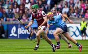 25 May 2025; David Burke of Galway in action against Andrew Jamieson-Murphy of Dublin during the Leinster GAA Hurling Senior Championship Round 5 match between Dublin and Galway at Parnell Park in Dublin. Photo by Ray McManus/Sportsfile