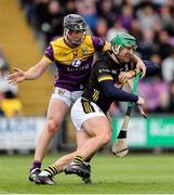25 May 2025; Mikie Dwyer of Wexford in action against Kilkenny goalkeeper Eoin Murphy during the Leinster GAA Hurling Senior Championship Round 5 match between Wexford and Kilkenny at Chadwicks Wexford Park in Wexford. Photo by Thomas Flinkow/Sportsfile