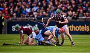 25 May 2025; Brian Concannon, left, and Cathal Mannion of Galway contest possession against Conor McHugh, second from left, and Paddy Smyth of Dublin during the Leinster GAA Hurling Senior Championship Round 5 match between Dublin and Galway at Parnell Park in Dublin. Photo by Tyler Miller/Sportsfile