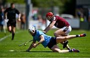 25 May 2025; Conor Donohue of Dublin in action against Tom Monaghan of Galway during the Leinster GAA Hurling Senior Championship Round 5 match between Dublin and Galway at Parnell Park in Dublin. Photo by Tyler Miller/Sportsfile