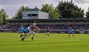 25 May 2025; John Fleming of Galway in action against Chris Crummey of Dublin during the Leinster GAA Hurling Senior Championship Round 5 match between Dublin and Galway at Parnell Park in Dublin. Photo by Tyler Miller/Sportsfile
