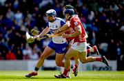 25 May 2025; Stephen Bennett of Waterford is tackled by Cork players Mark Coleman, left, and Seán O’Donoghue during the Munster GAA Hurling Senior Championship Round 5 match between Cork and Waterford at SuperValu Páirc Ui Chaoimh in Cork. Photo by Brendan Moran/Sportsfile