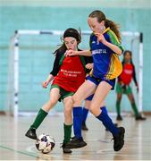 25 May 2025; Action during the Futsal U13 Girls match between Erne-Valley, Cavan, and Mucklagh-Rahan-the-Island, Offaly, on day two of the Cairn Community Games Multi-Sports Finals 2025 at Gormanston Park in Meath. Photo by Shauna Clinton/Sportsfile