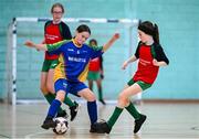 25 May 2025; Action during the Futsal U13 Girls match between Erne-Valley, Cavan, and Mucklagh-Rahan-the-Island, Offaly, on day two of the Cairn Community Games Multi-Sports Finals 2025 at Gormanston Park in Meath. Photo by Shauna Clinton/Sportsfile