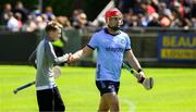 25 May 2025; Paddy Smyth of Dublin is consoled by a supporter after the Leinster GAA Hurling Senior Championship Round 5 match between Dublin and Galway at Parnell Park in Dublin. Photo by Ray McManus/Sportsfile