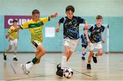 25 May 2025; Action during the Futsal U13 Boys match between Killmore-Drumsnatt, Monaghan, and Rathvilly, Carlow, on day two of the Cairn Community Games Multi-Sports Finals 2025 at Gormanston Park in Meath. Photo by Shauna Clinton/Sportsfile