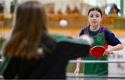 25 May 2025; Rachel Devaney of Milltown-Emper-Moyvore during the Table Tennis U13 Girls match between Milltown-Emper-Moyvore, Westmeath, and Rockcorry-Monaghan, Monaghan, on day two of the Cairn Community Games Multi-Sports Finals 2025 at Gormanston Park in Meath. Photo by Shauna Clinton/Sportsfile