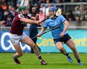 25 May 2025; Conor Donohue of Dublin is tackled by Cathal Mannion of Galway during the Leinster GAA Hurling Senior Championship Round 5 match between Dublin and Galway at Parnell Park in Dublin. Photo by Ray McManus/Sportsfile